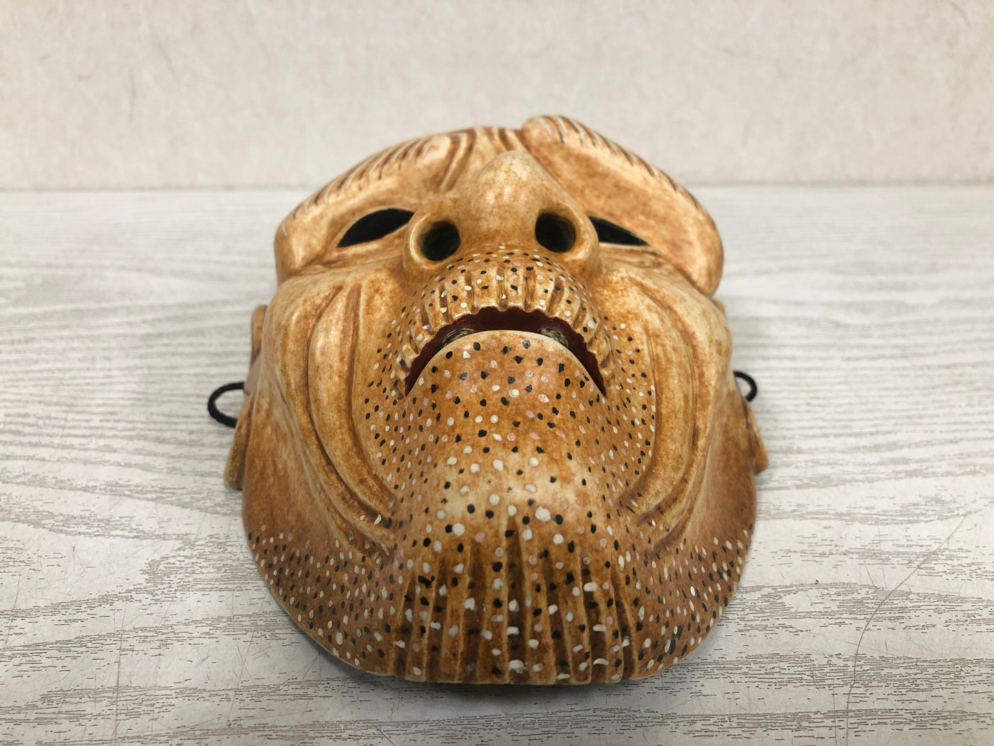 Y3797 NOH MASK wood carving Old man signed Japan antique vintage dance drama