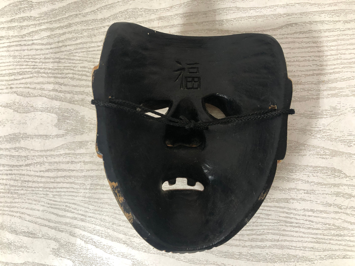 Y3797 NOH MASK wood carving Old man signed Japan antique vintage dance drama
