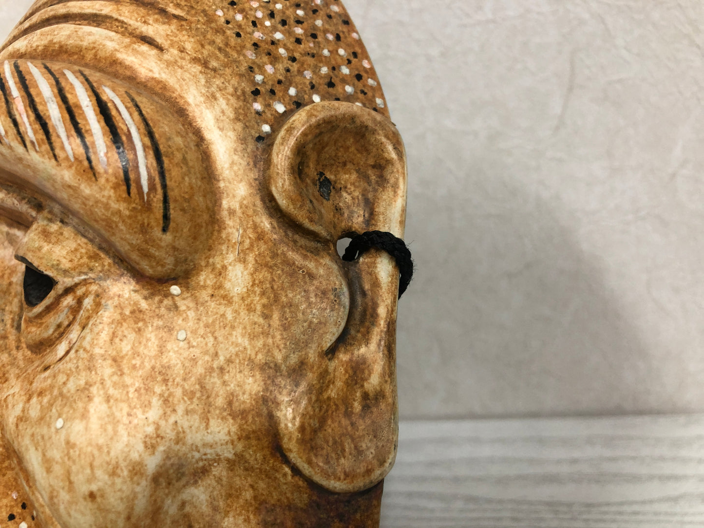 Y3797 NOH MASK wood carving Old man signed Japan antique vintage dance drama