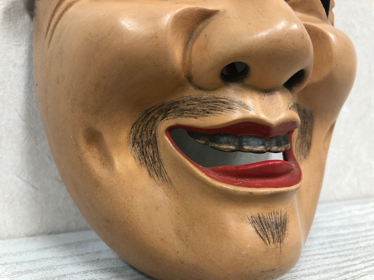 Y3799 NOH MASK wood carving Hermit signed Japan antique omen vintage dance drama