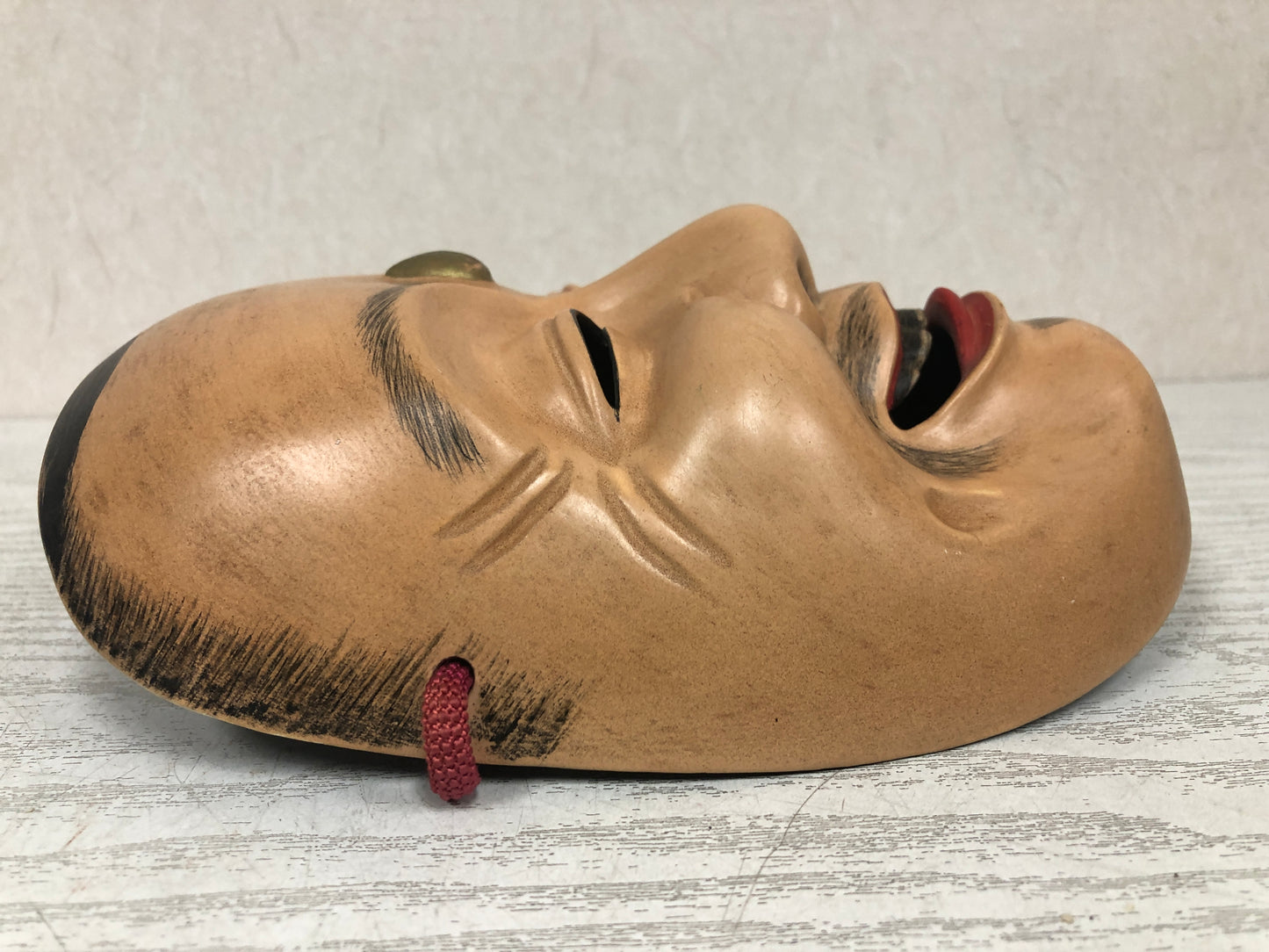 Y3799 NOH MASK wood carving Hermit signed Japan antique omen vintage dance drama