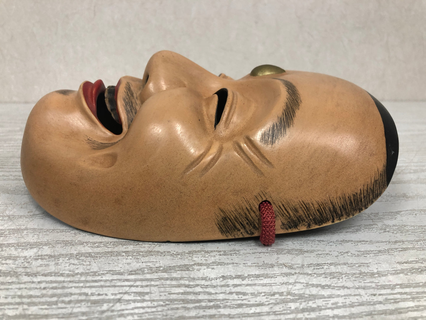 Y3799 NOH MASK wood carving Hermit signed Japan antique omen vintage dance drama