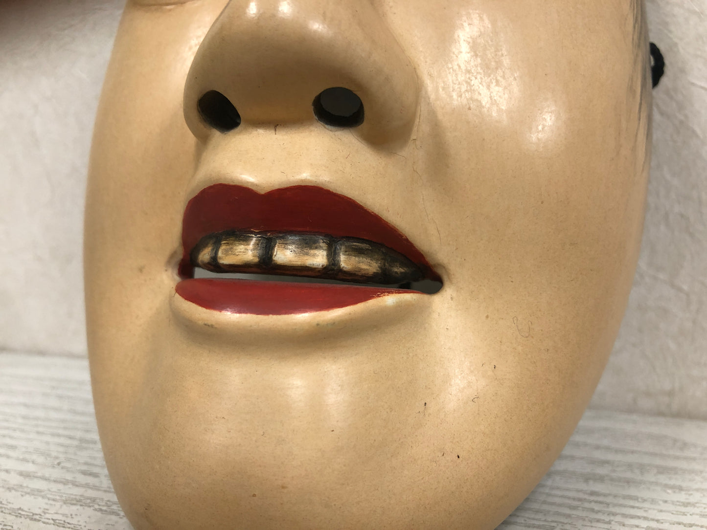 Y3800 NOH MASK wood carving Woman signed Japan antique omen vintage dance drama
