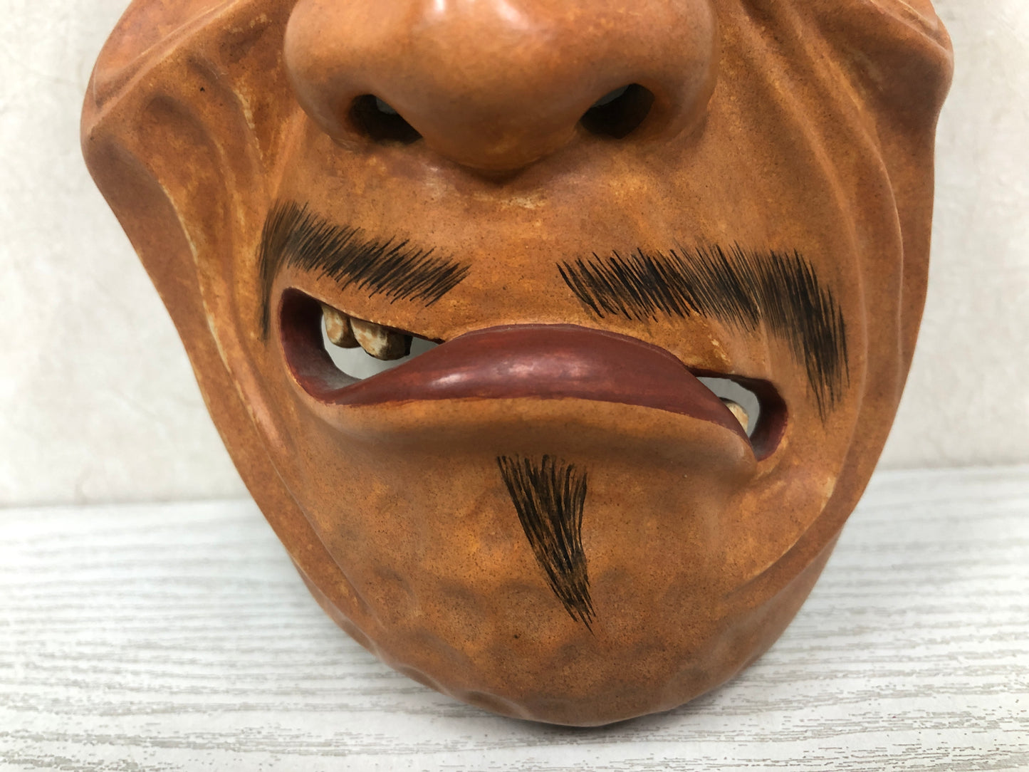 Y3801 NOH MASK wood carving Old man signed Japan antique vintage dance drama
