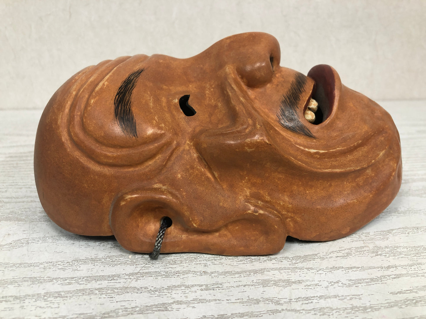 Y3801 NOH MASK wood carving Old man signed Japan antique vintage dance drama