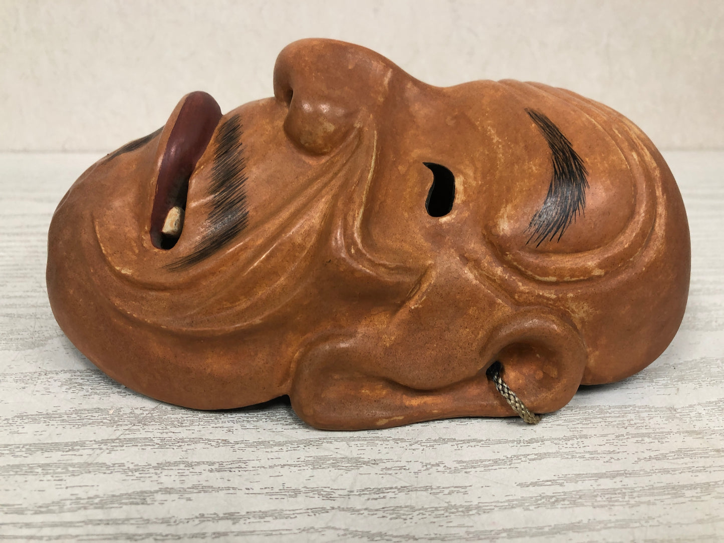 Y3801 NOH MASK wood carving Old man signed Japan antique vintage dance drama