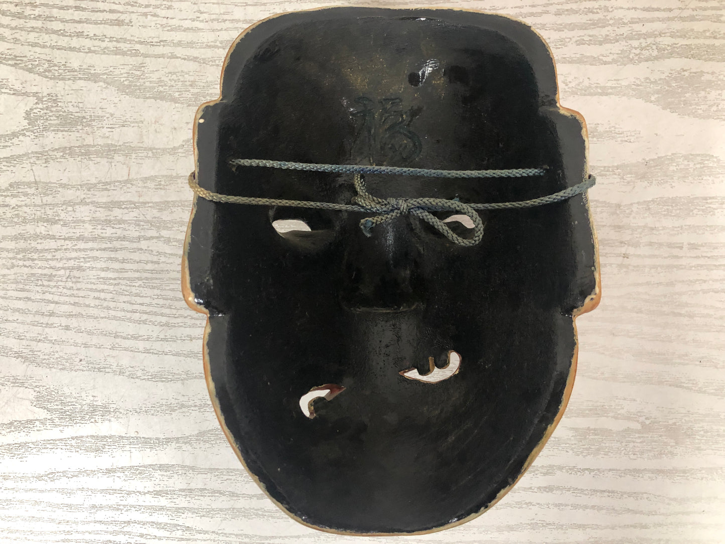 Y3801 NOH MASK wood carving Old man signed Japan antique vintage dance drama