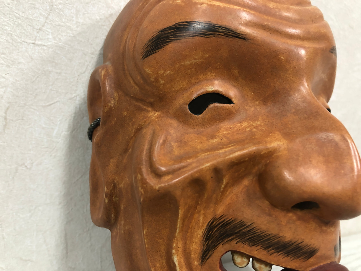 Y3801 NOH MASK wood carving Old man signed Japan antique vintage dance drama