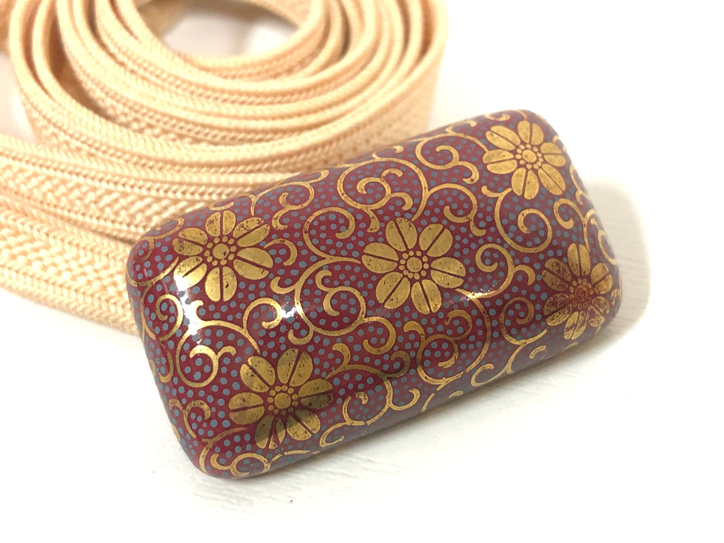 Y3841 OBIDOME Kutani-ware Sash Clip Flower Japan Kimono accessory antique
