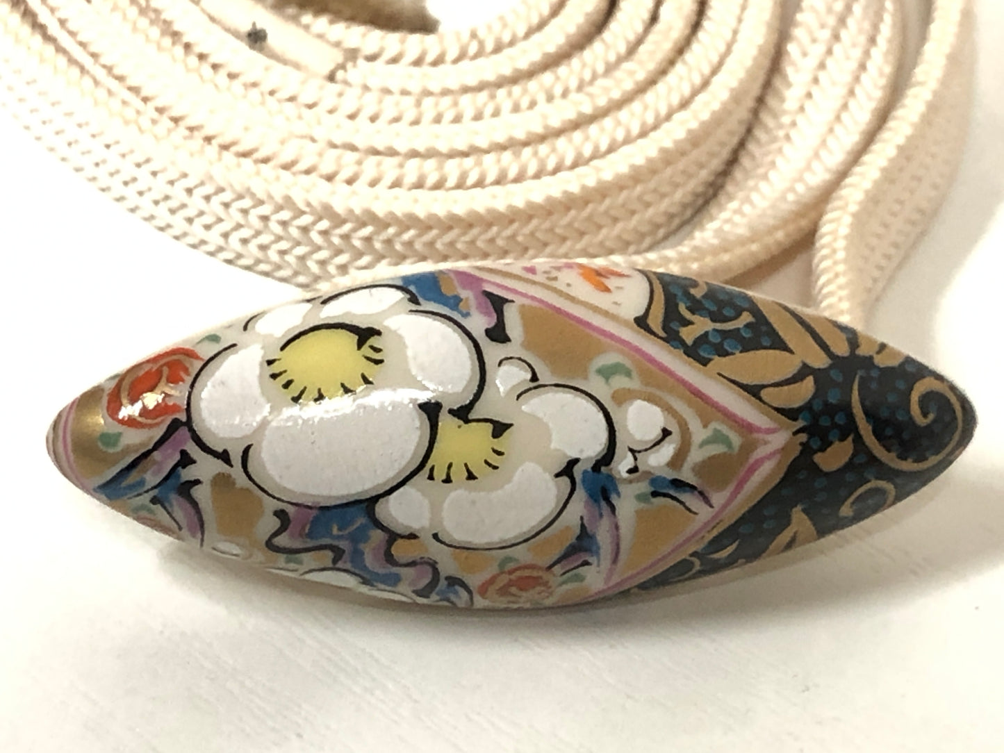 Y3843 OBIDOME Kutani-ware Sash Clip signed Flower Japan Kimono accessory antique