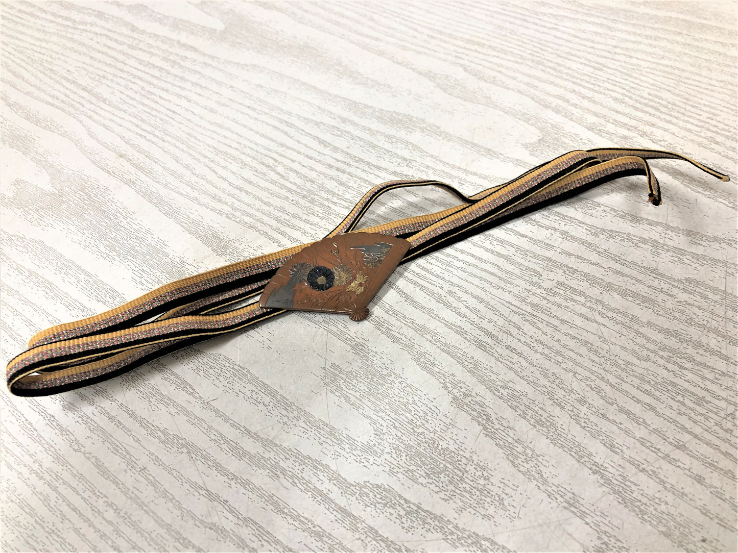 Y3845 OBIDOME Fan Sash Clip metalwork engraving Japan Kimono accessory antique