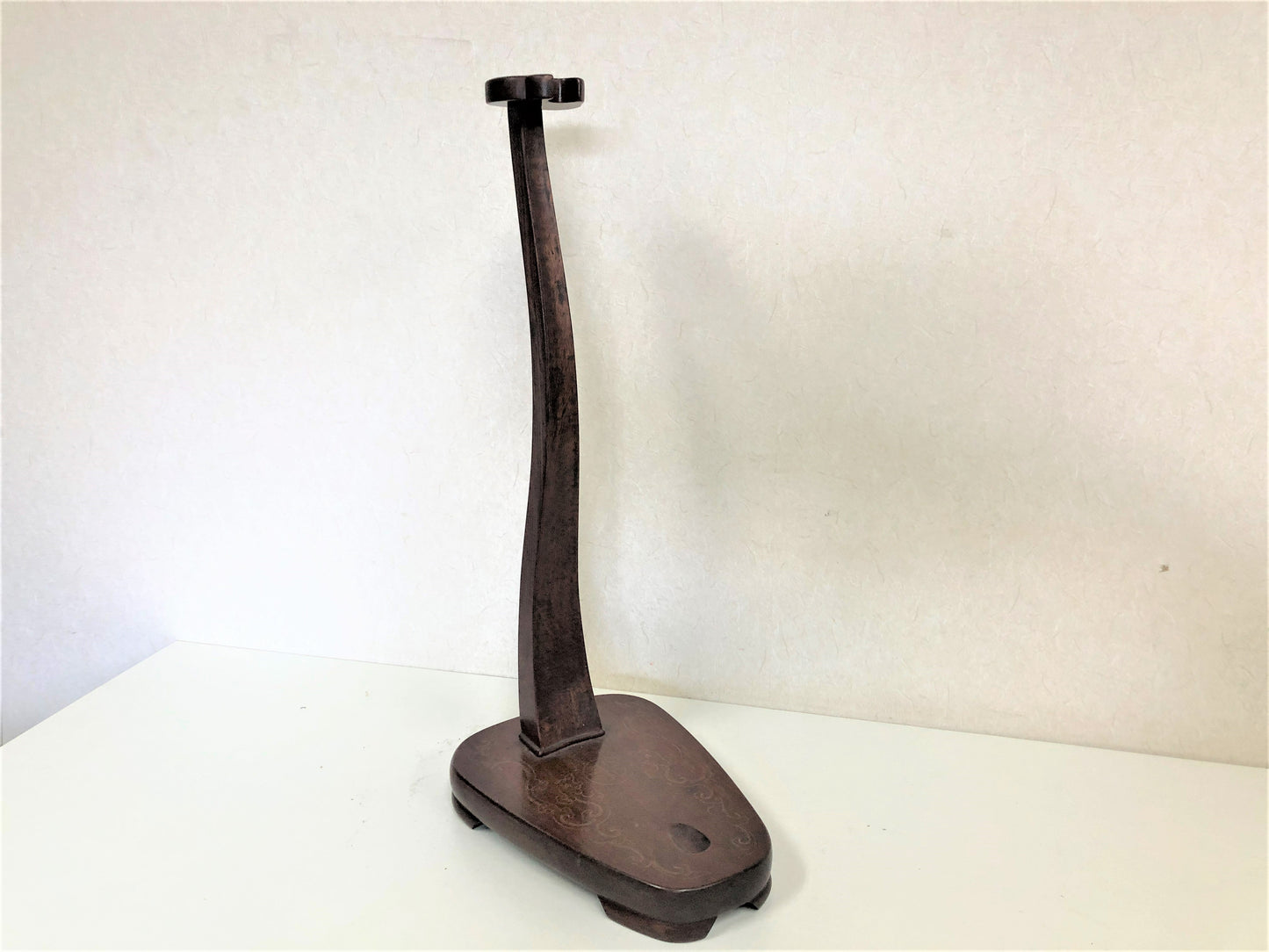 Y3898 OKIMONO wooden Sword Rack single kanata holder Inlay Japan antique samurai
