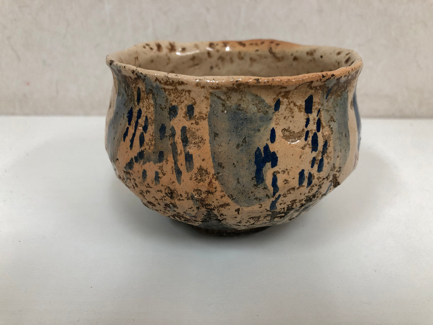 Y3913 CHAWAN Raku-ware color picture Japan antique tea ceremony bowl cup pottery