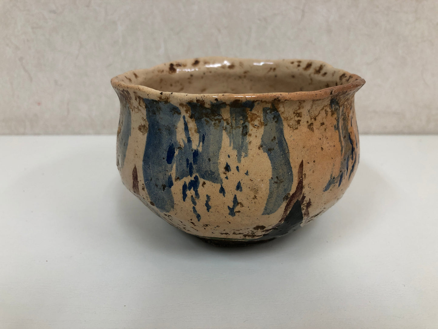 Y3913 CHAWAN Raku-ware color picture Japan antique tea ceremony bowl cup pottery