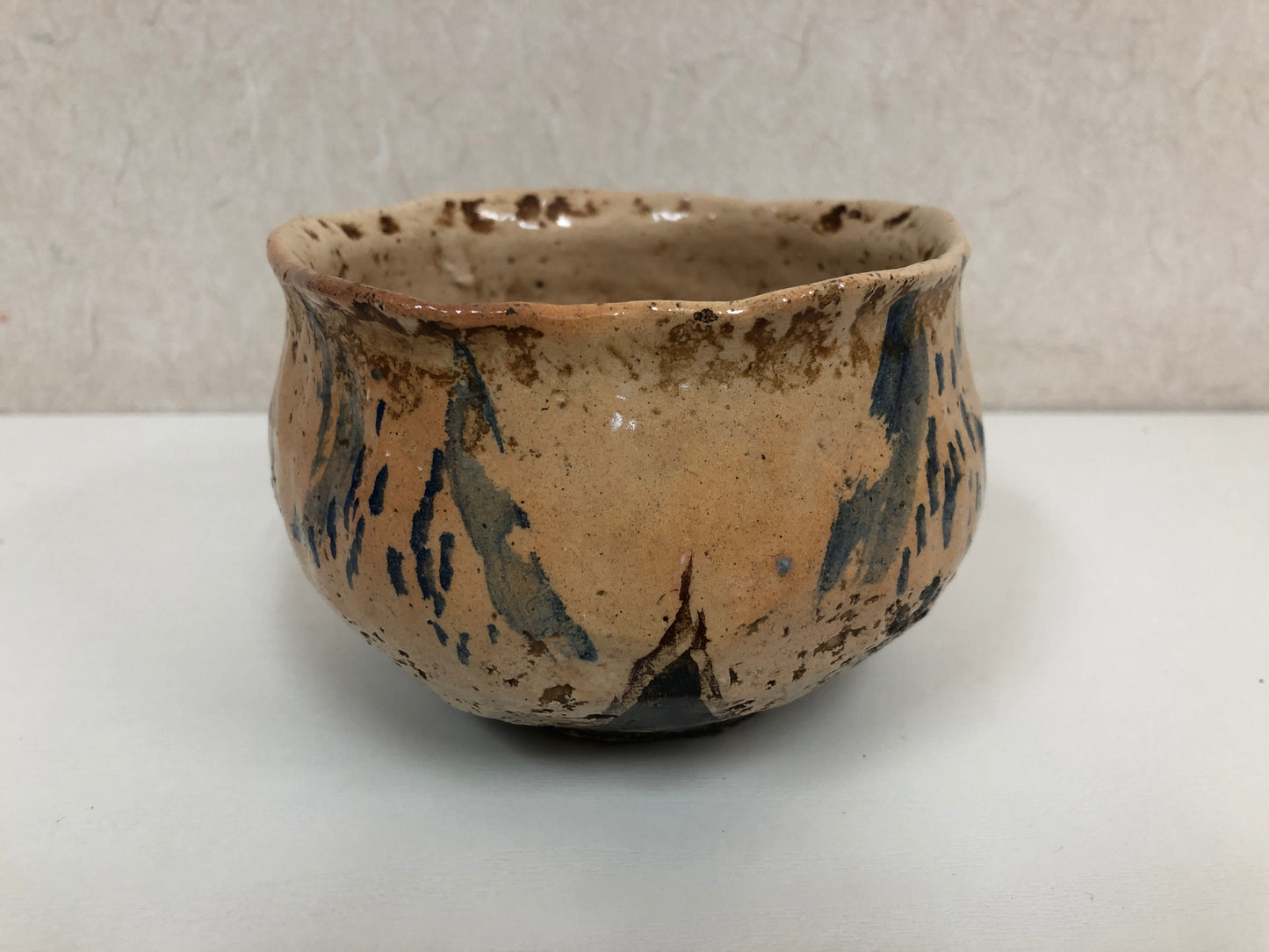 Y3913 CHAWAN Raku-ware color picture Japan antique tea ceremony bowl cup pottery