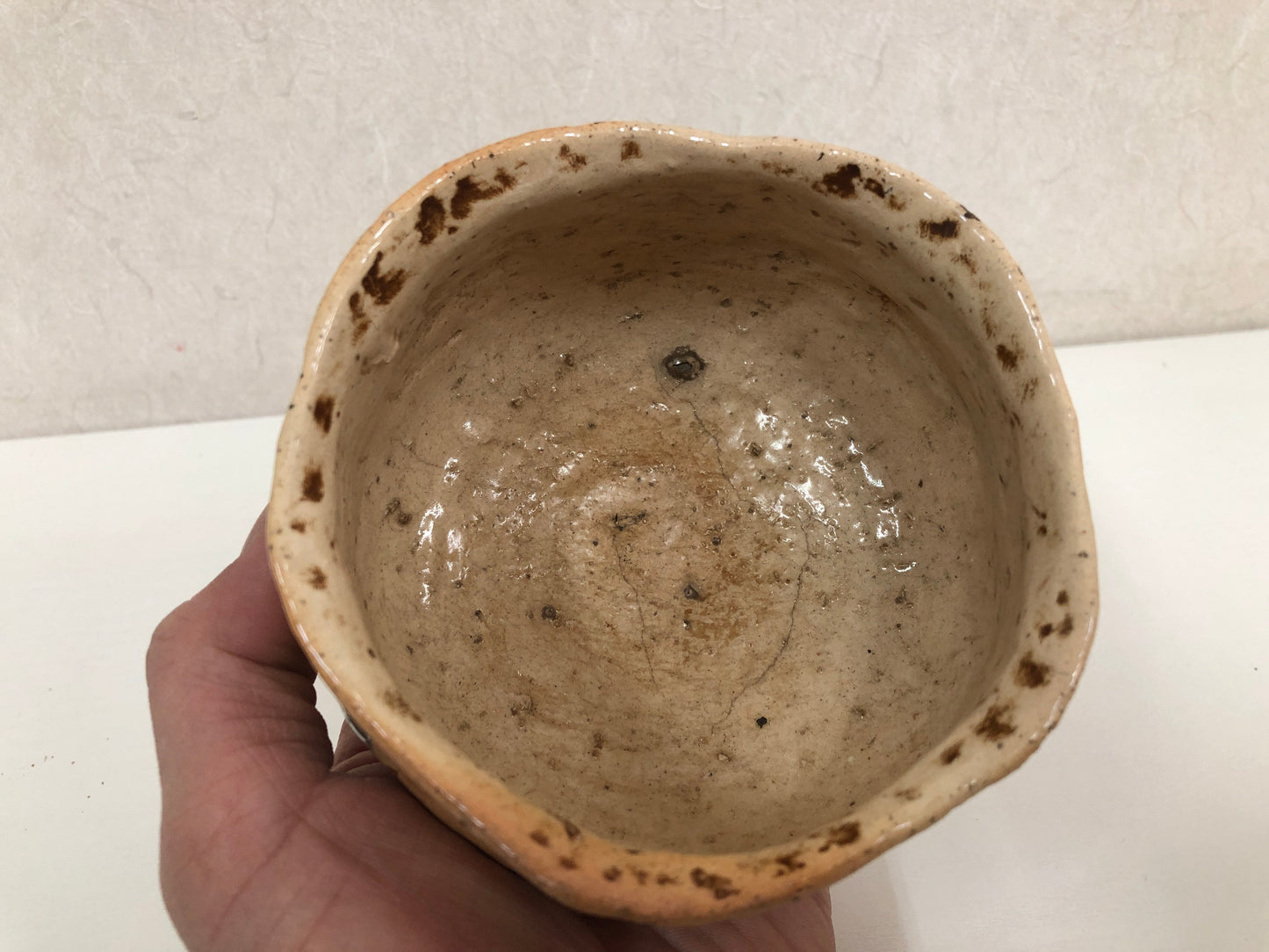 Y3913 CHAWAN Raku-ware color picture Japan antique tea ceremony bowl cup pottery