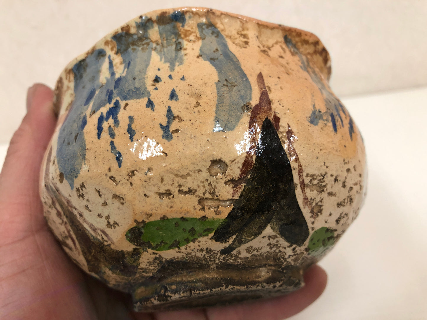Y3913 CHAWAN Raku-ware color picture Japan antique tea ceremony bowl cup pottery