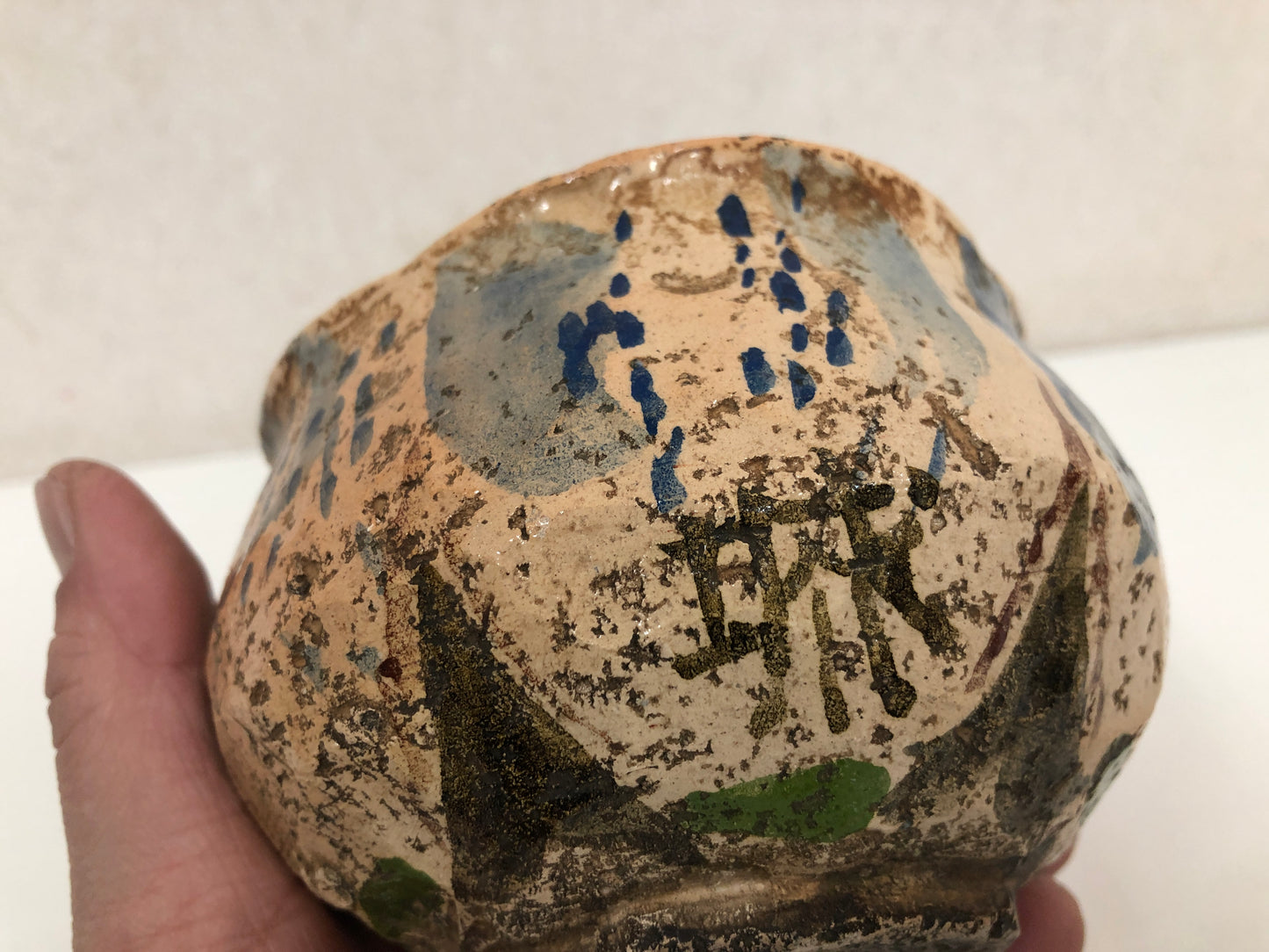 Y3913 CHAWAN Raku-ware color picture Japan antique tea ceremony bowl cup pottery