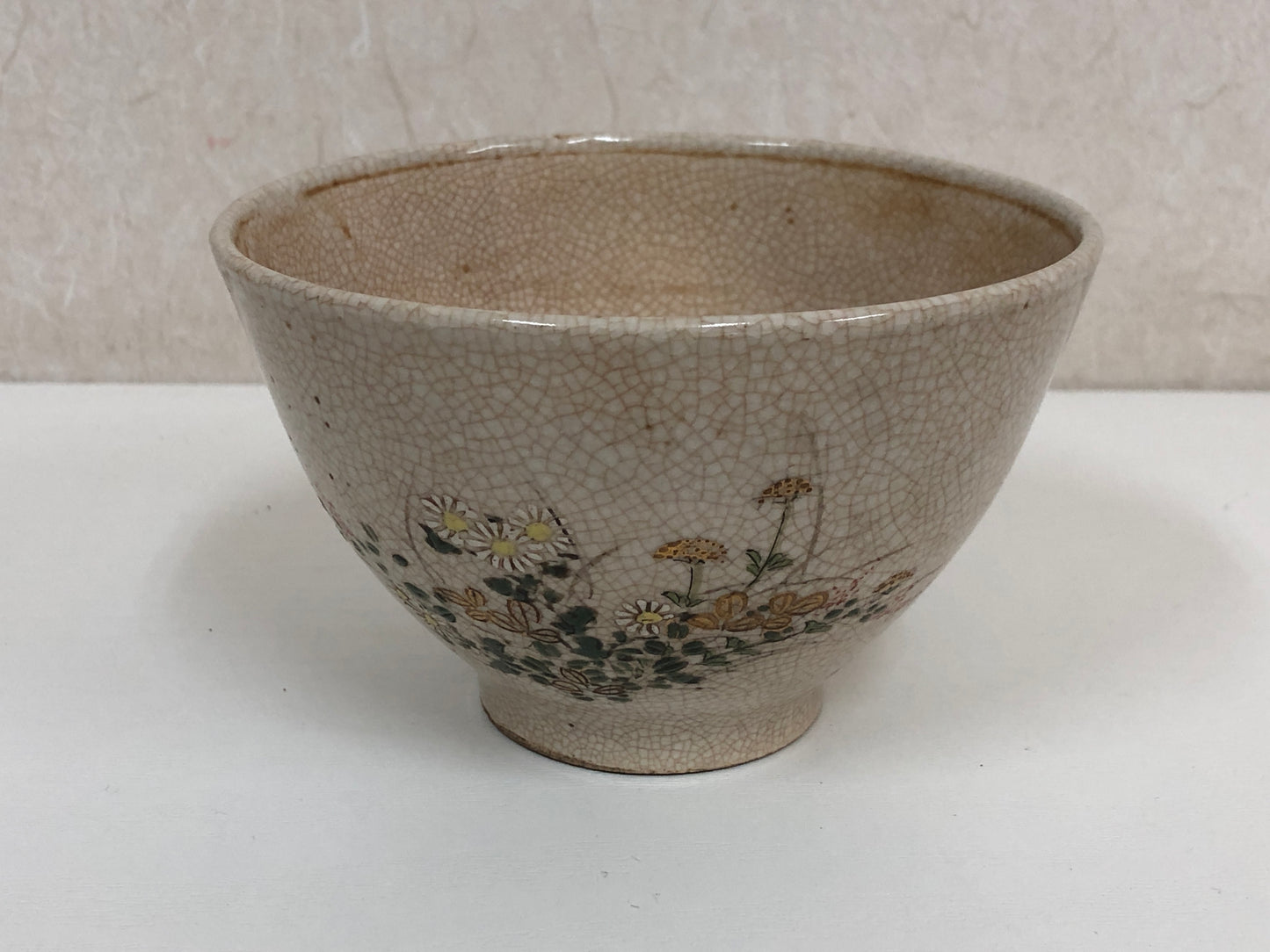 Y3915 CHAWAN Satsuma-ware flower Japan antique tea ceremony bowl cup pottery
