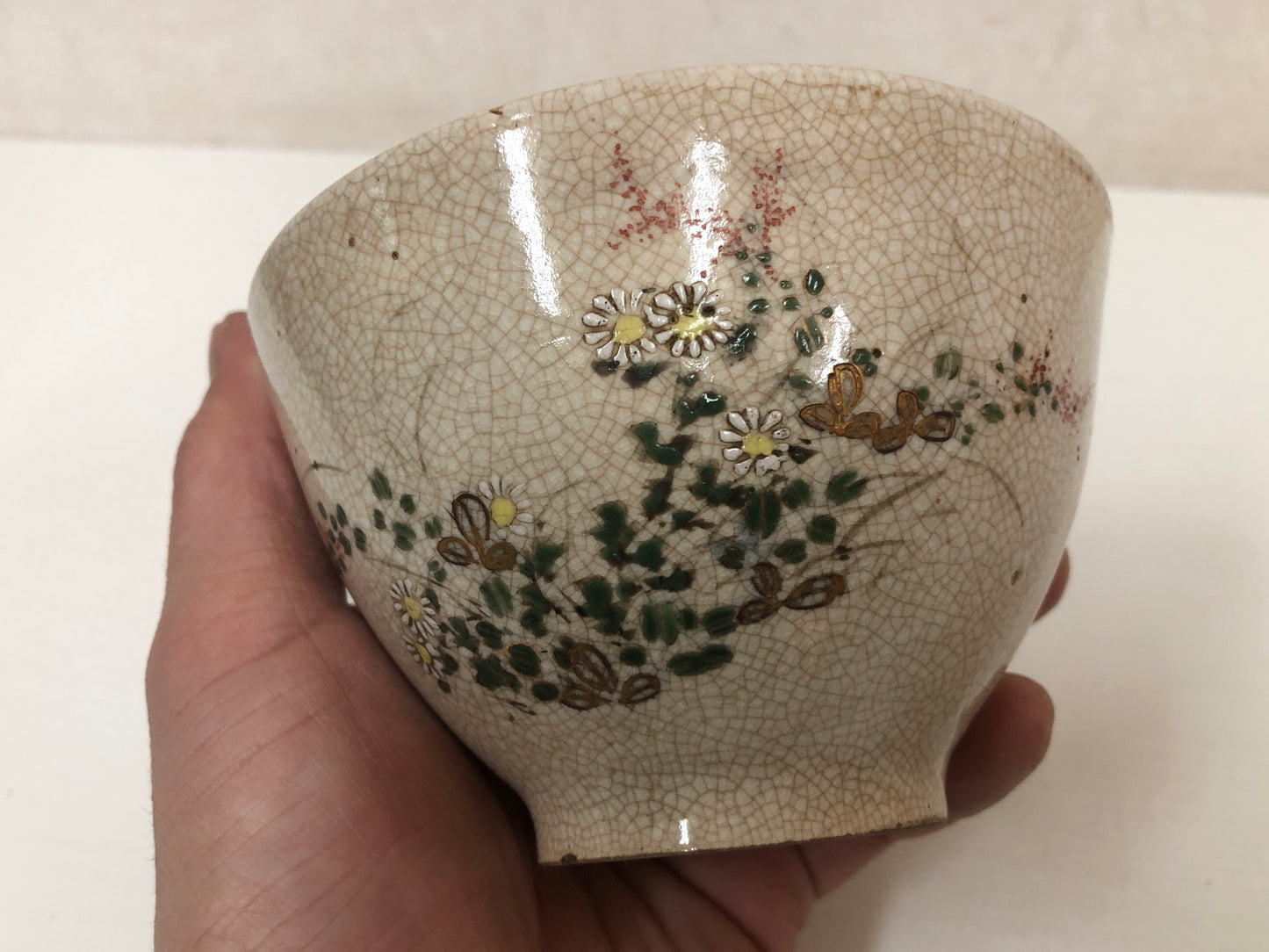 Y3915 CHAWAN Satsuma-ware flower Japan antique tea ceremony bowl cup pottery