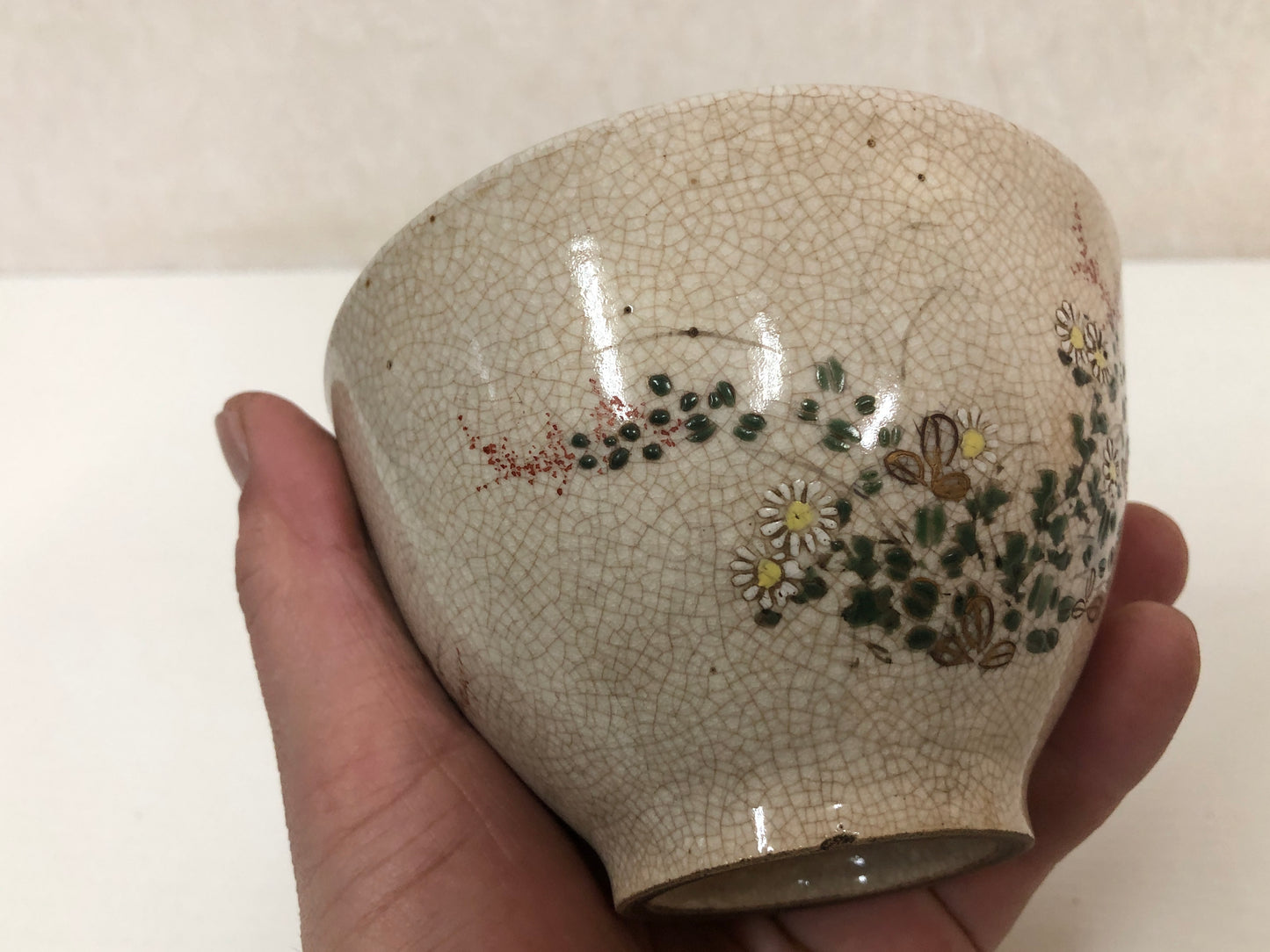 Y3915 CHAWAN Satsuma-ware flower Japan antique tea ceremony bowl cup pottery