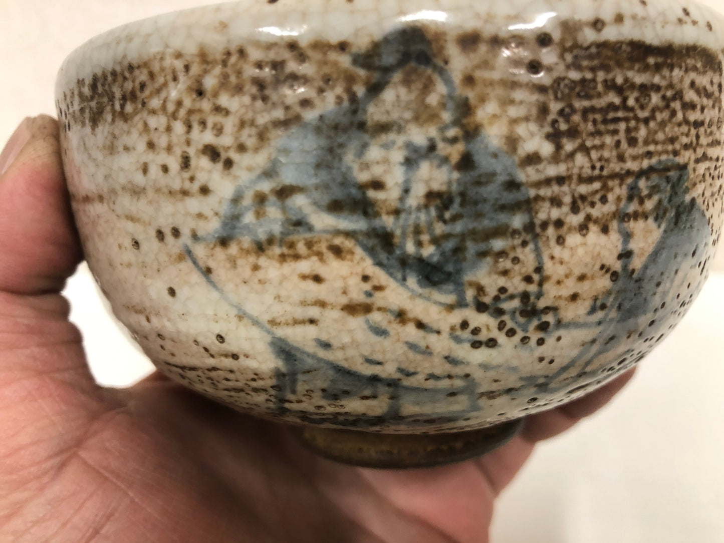Y3932 CHAWAN Mino-ware signed Japan antique tea ceremony bowl cup pottery