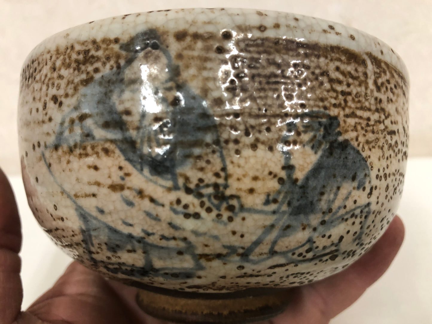 Y3932 CHAWAN Mino-ware signed Japan antique tea ceremony bowl cup pottery