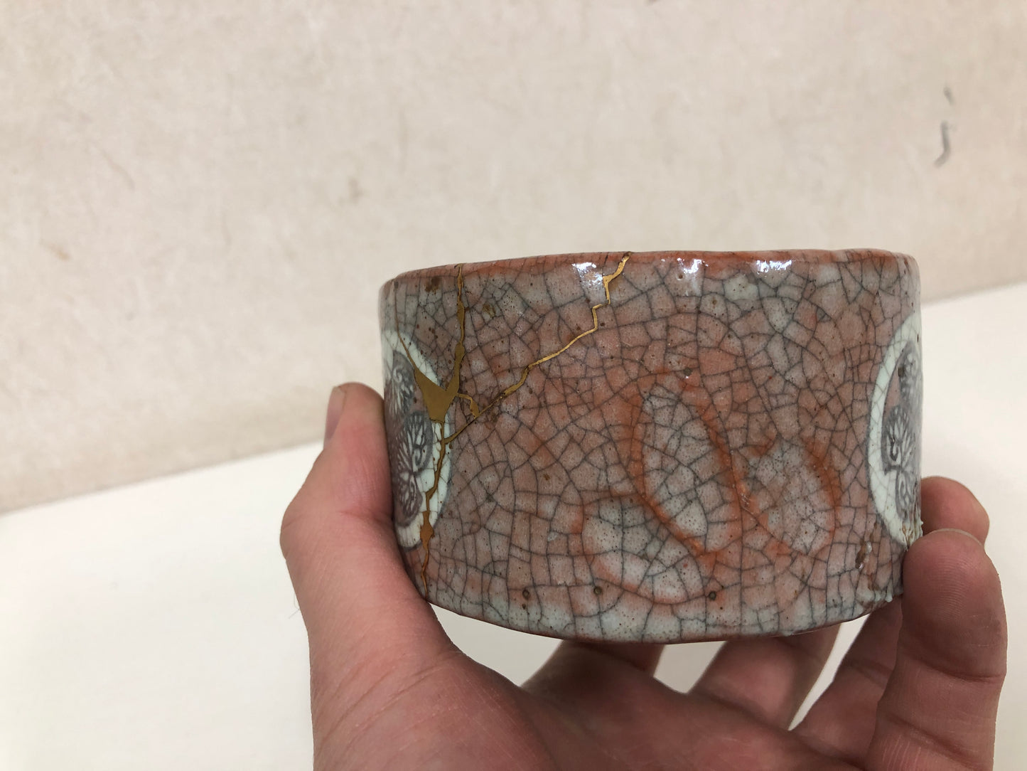 Y3939 CHAWAN Ofuke-ware kintsugi Aoi crest Japan antique tea ceremony bowl cup