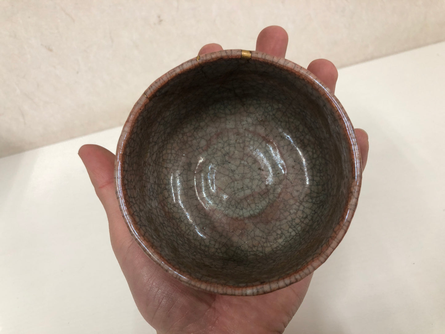 Y3939 CHAWAN Ofuke-ware kintsugi Aoi crest Japan antique tea ceremony bowl cup