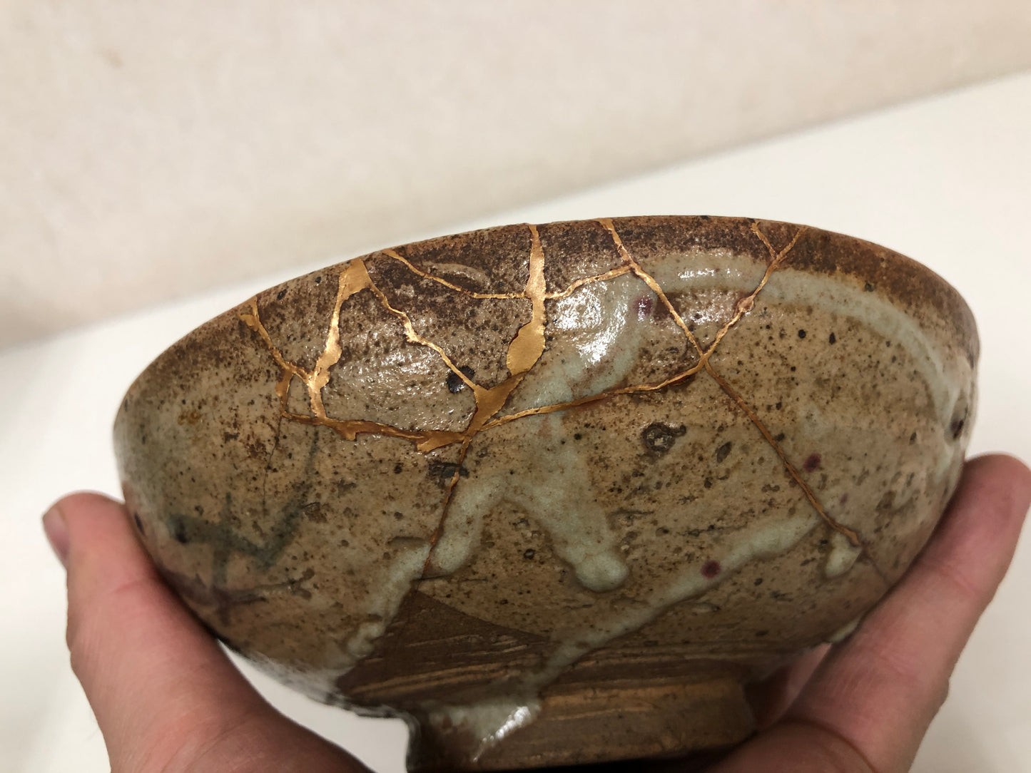 Y3940 CHAWAN Mino-ware flat kintsugi box Japan antique tea ceremony bowl pottery