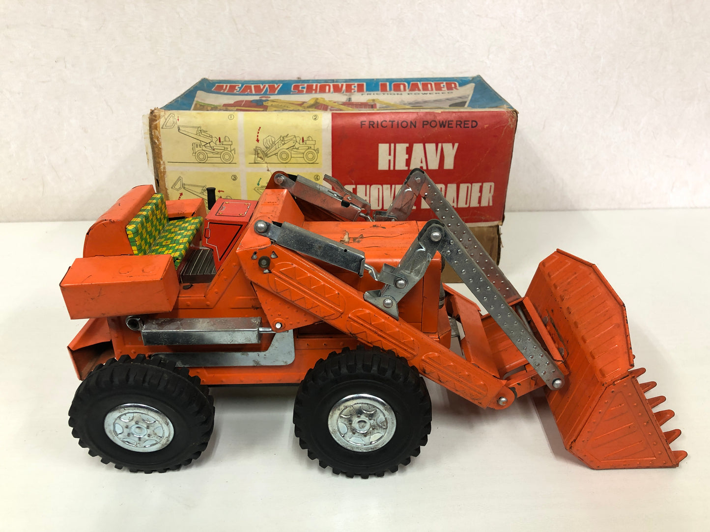 Y3973 TIN TOY Yonezawa Shovel Loader Excavator box Japanese antique vintage