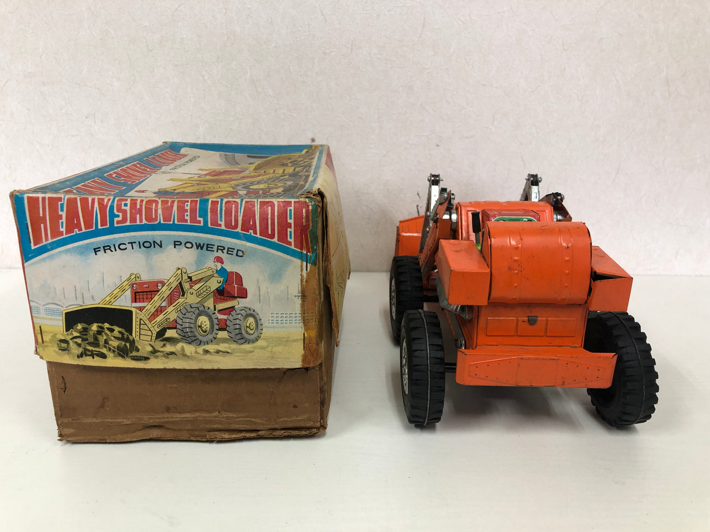 Y3973 TIN TOY Yonezawa Shovel Loader Excavator box Japanese antique vintage