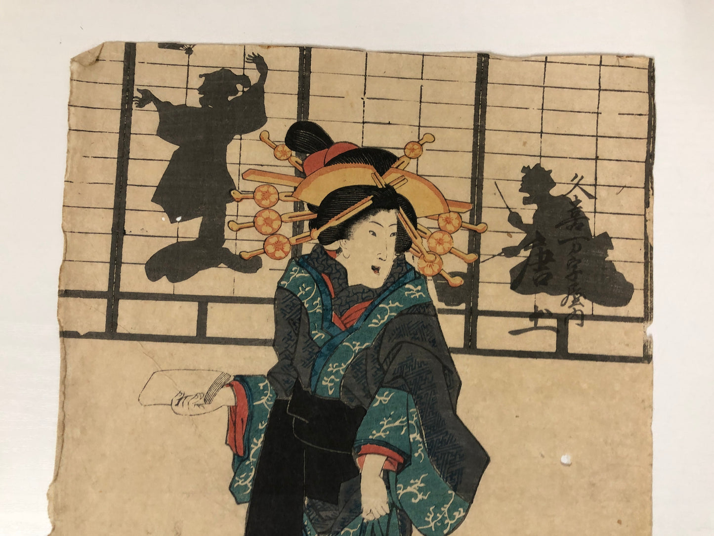 Y4007 WOODBLOCK PRINT kimono beauty no signature Japan Ukiyoe interior antique