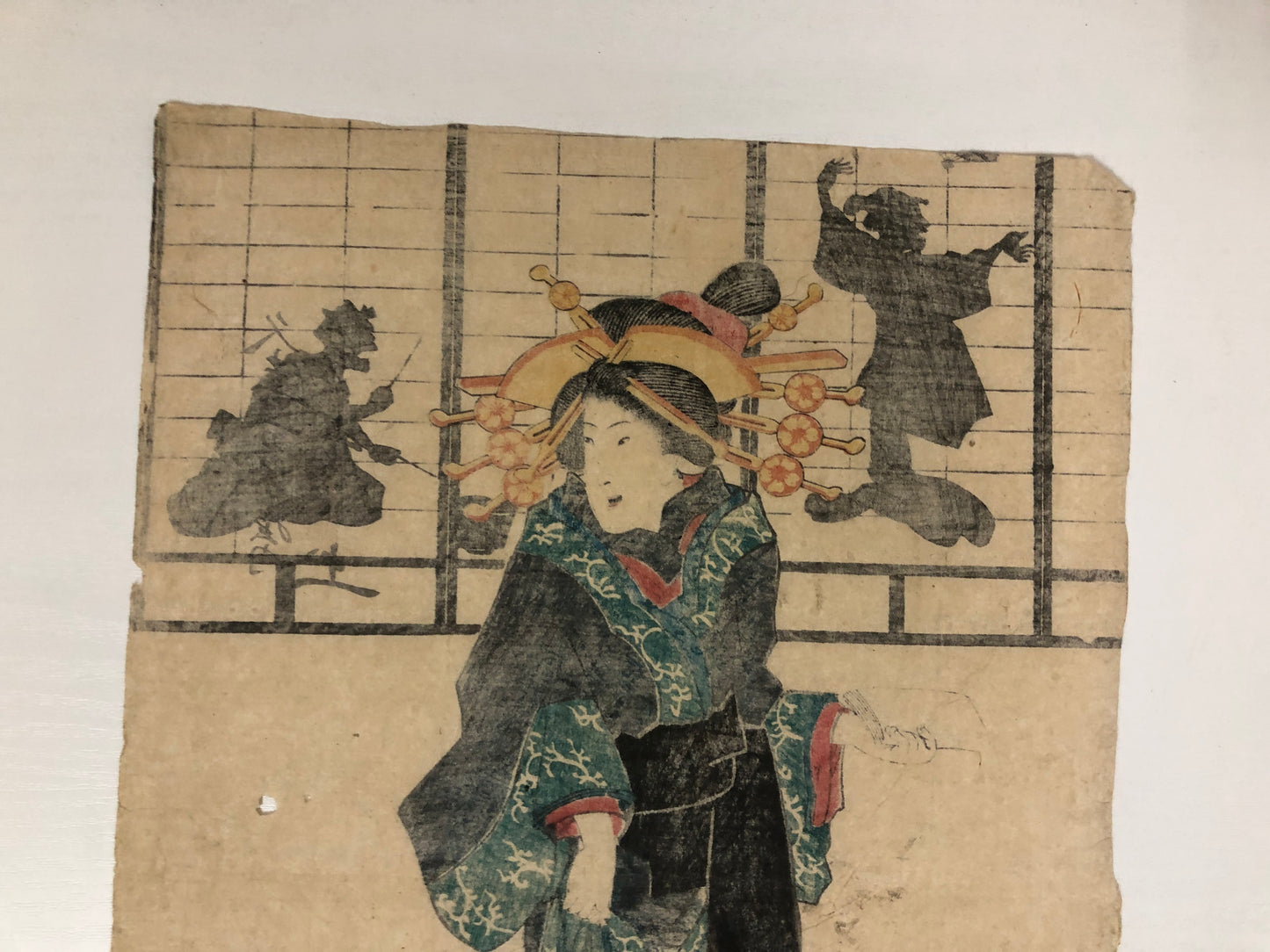 Y4007 WOODBLOCK PRINT kimono beauty no signature Japan Ukiyoe interior antique
