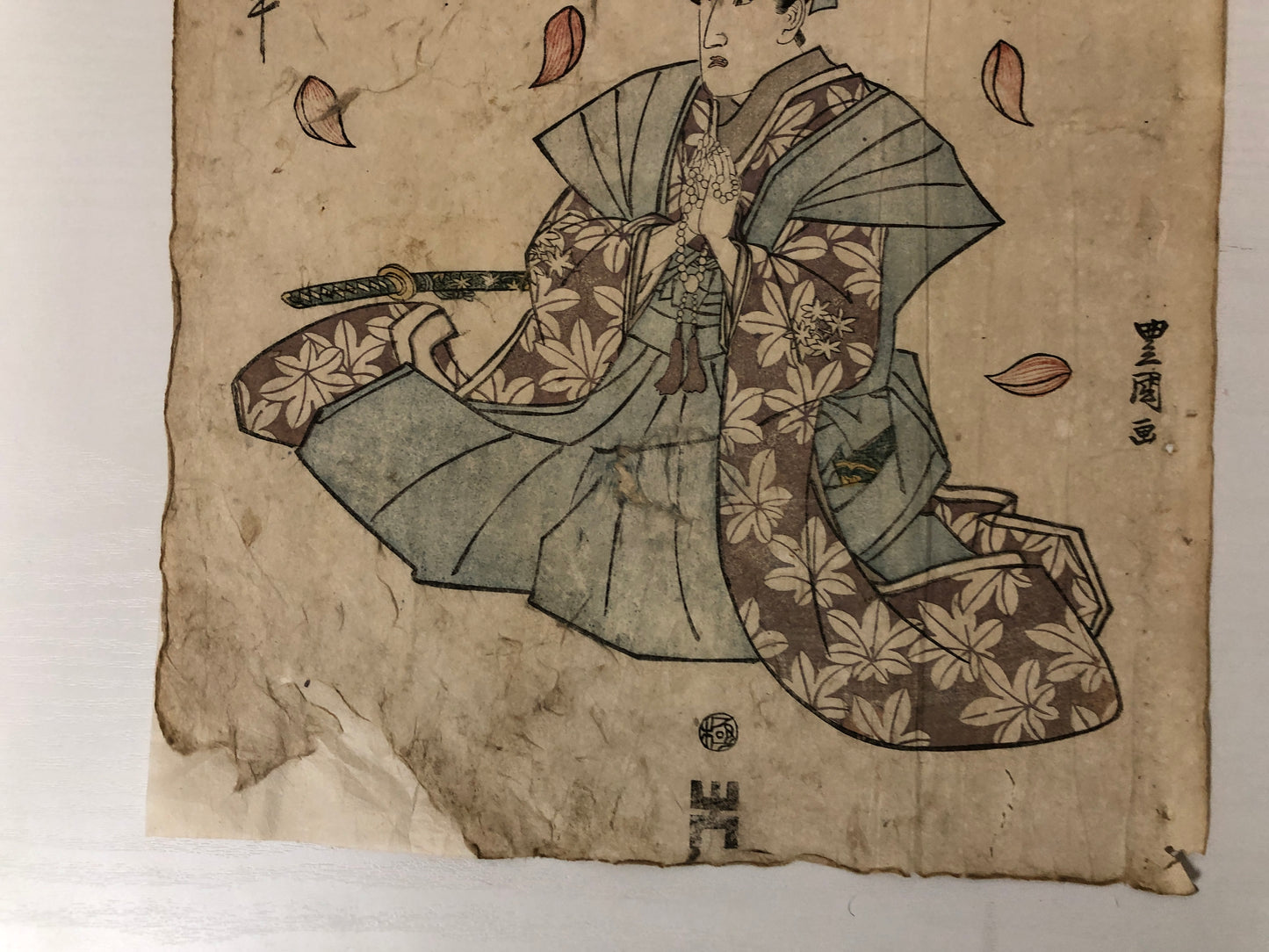 Y4008 WOODBLOCK PRINT Toyokuni obituary memorial Japan Ukiyoe interior antique