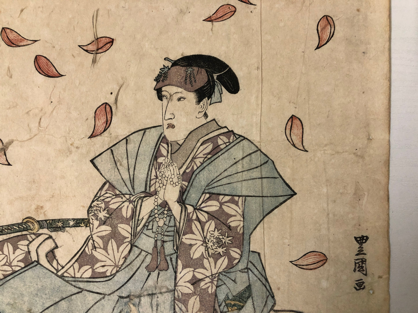 Y4008 WOODBLOCK PRINT Toyokuni obituary memorial Japan Ukiyoe interior antique