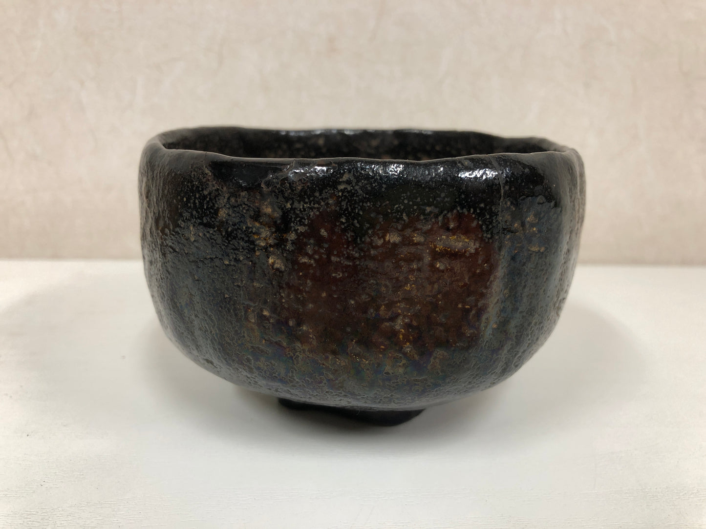 Y4040 CHAWAN Raku-ware Black box kintsugi Japan antique tea cremony pottery