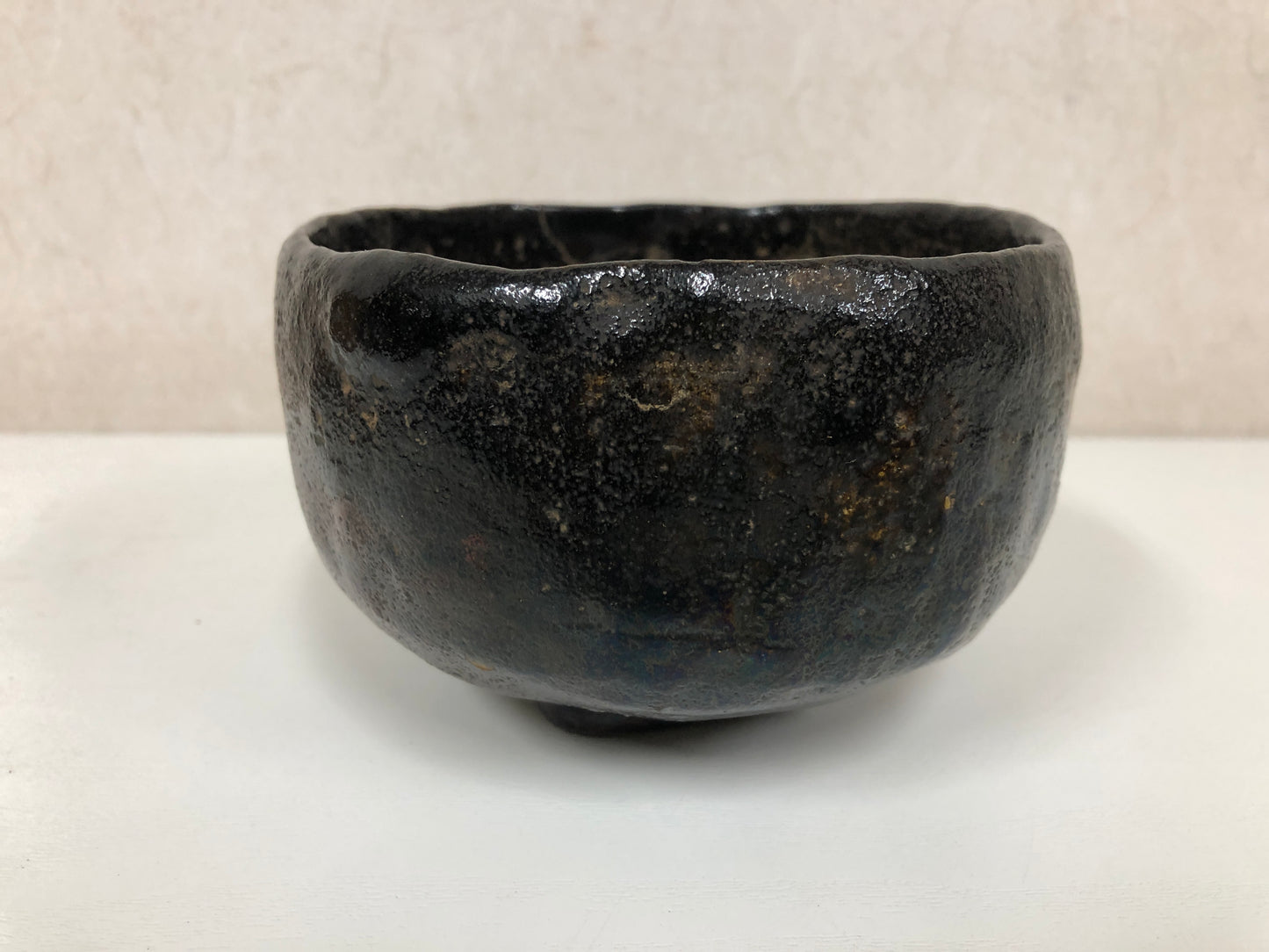 Y4040 CHAWAN Raku-ware Black box kintsugi Japan antique tea cremony pottery