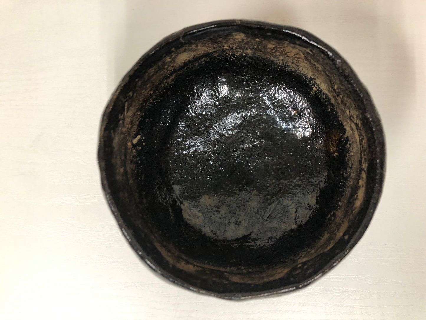 Y4040 CHAWAN Raku-ware Black box kintsugi Japan antique tea cremony pottery