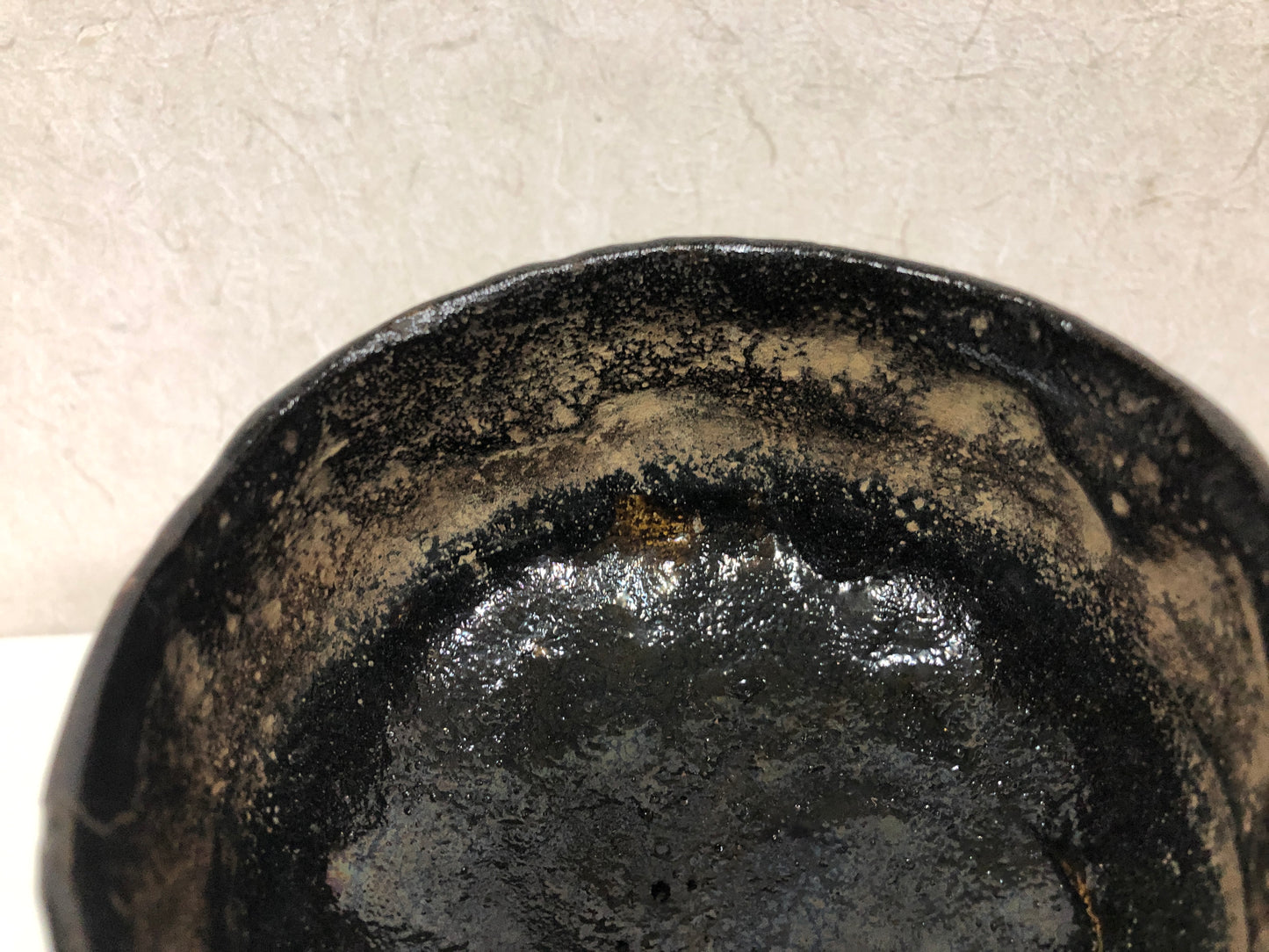 Y4040 CHAWAN Raku-ware Black box kintsugi Japan antique tea cremony pottery