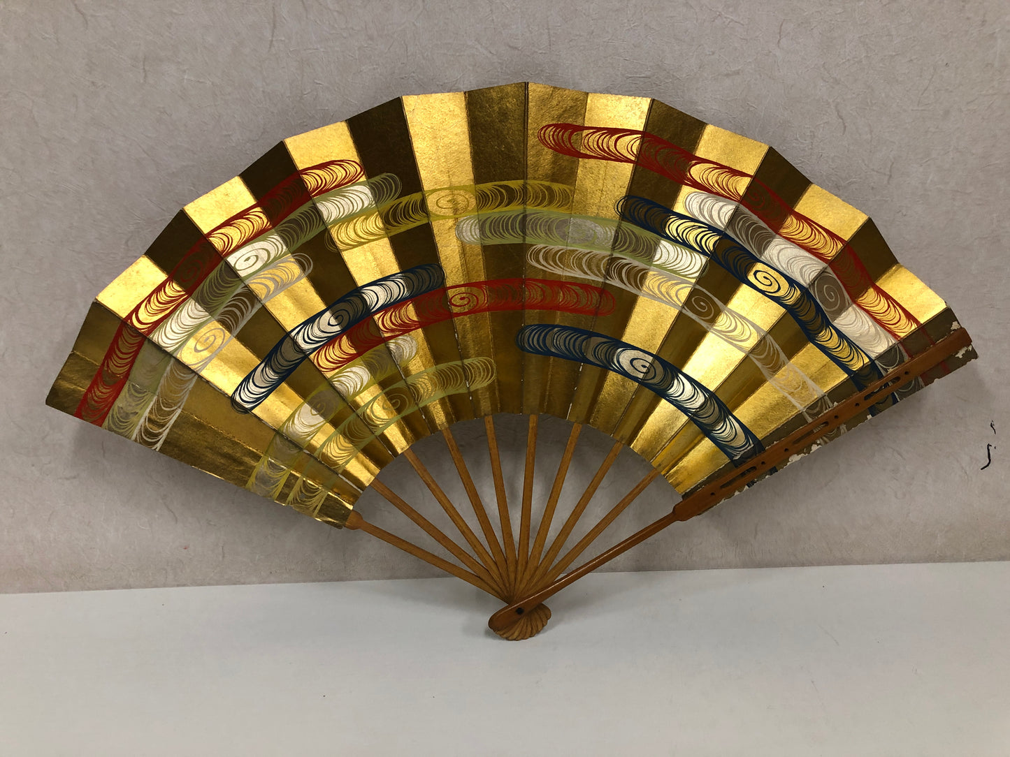 Y4076 SENSU Dancer's Fan golden Japan antique vintage kimono accessory