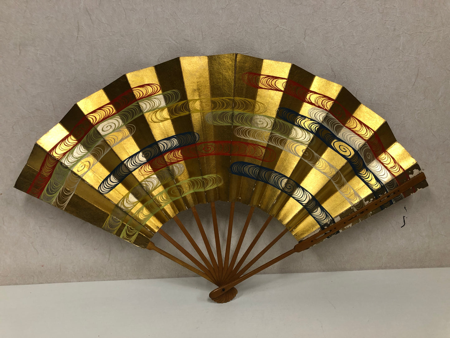 Y4076 SENSU Dancer's Fan golden Japan antique vintage kimono accessory