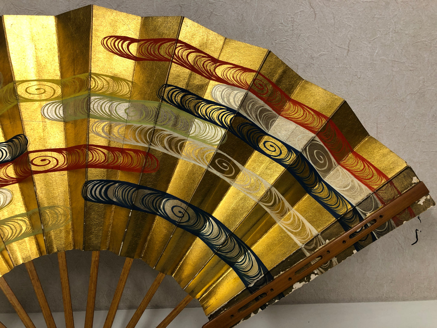 Y4076 SENSU Dancer's Fan golden Japan antique vintage kimono accessory