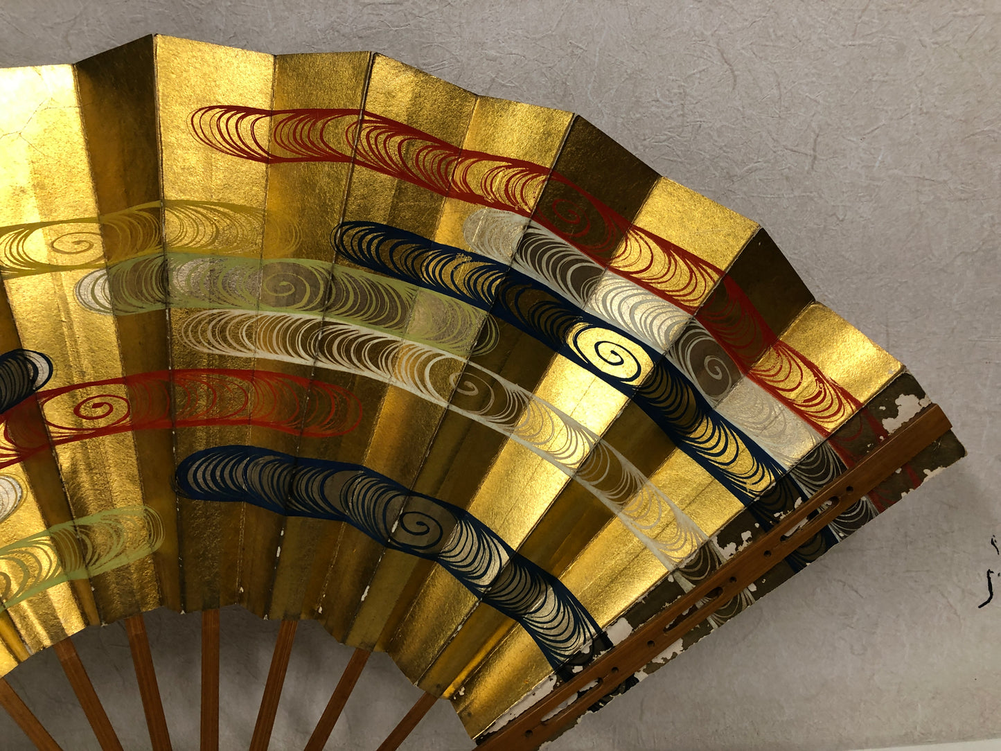 Y4076 SENSU Dancer's Fan golden Japan antique vintage kimono accessory