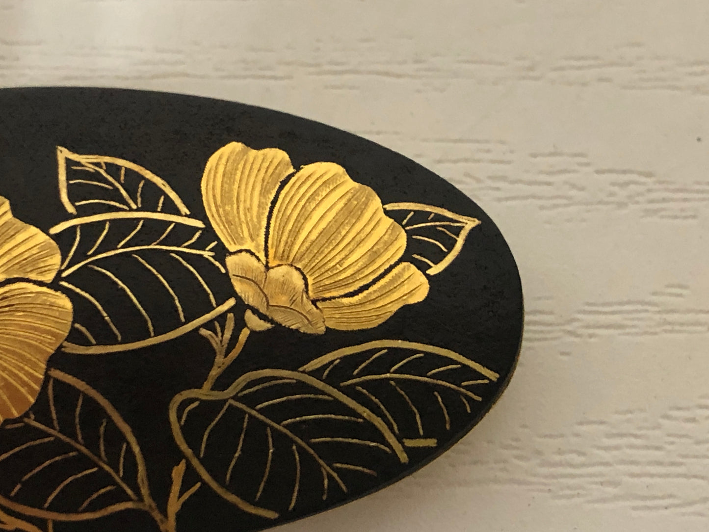 Y4081 OBIDOME Sash Clip Iron Gold inlay flower box Japan Kimono vintage antique