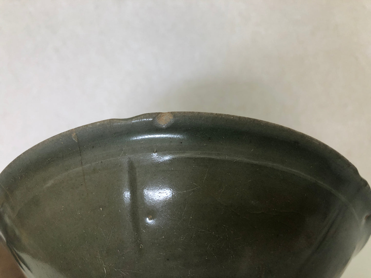 Y4105 CHAWAN Celadon kintsugi box Japan antique tea ceremony pottery bowl