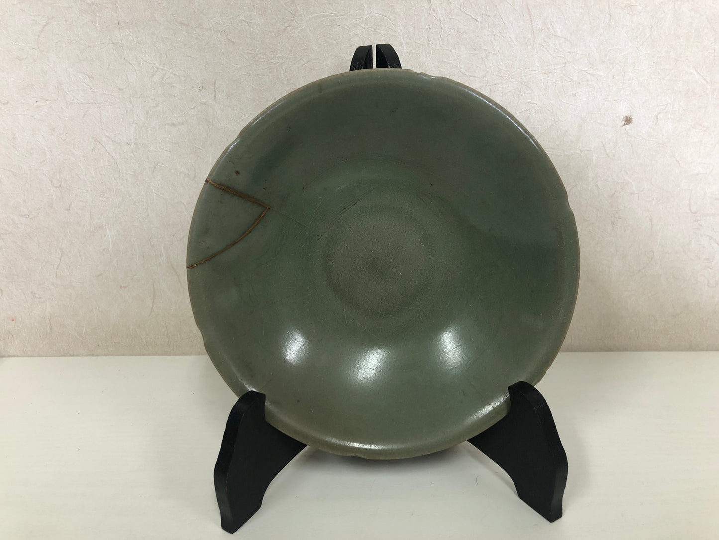 Y4105 CHAWAN Celadon kintsugi box Japan antique tea ceremony pottery bowl