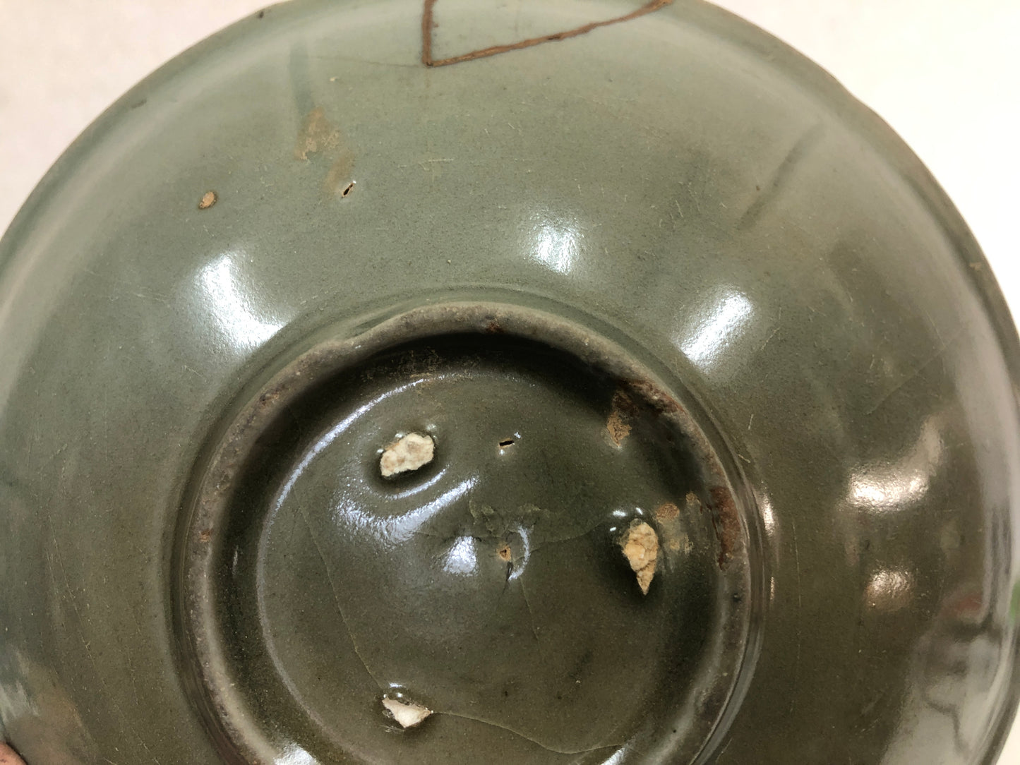 Y4105 CHAWAN Celadon kintsugi box Japan antique tea ceremony pottery bowl