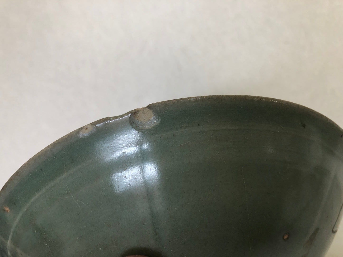 Y4105 CHAWAN Celadon kintsugi box Japan antique tea ceremony pottery bowl