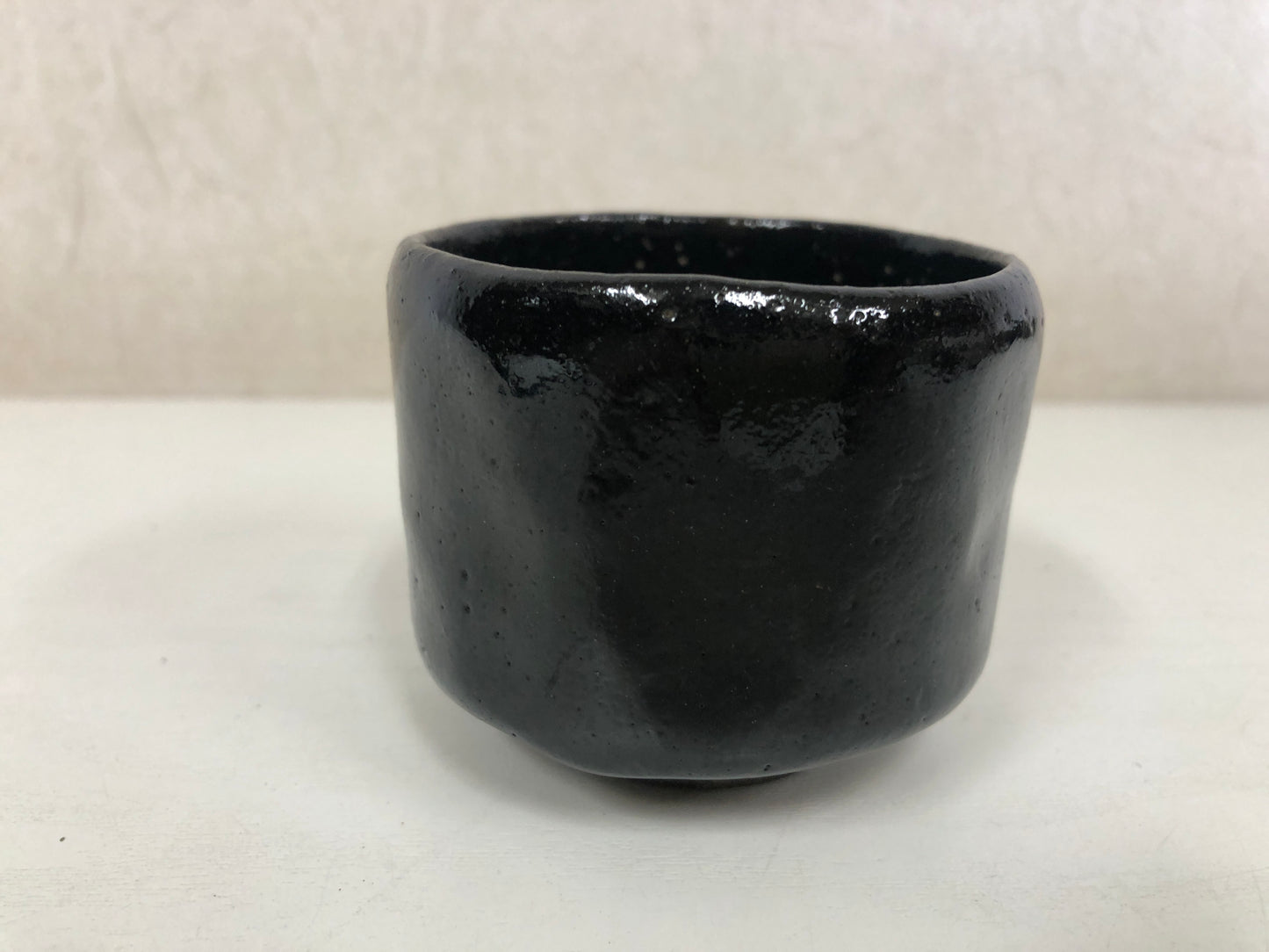 Y4106 CHAWAN Raku-ware Black signed bag Japan antique tea ceremony pottery bowl